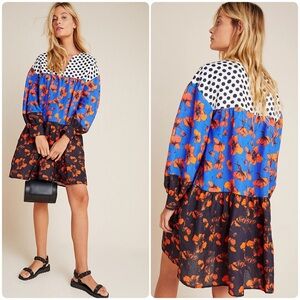 Anthropologie Blue and Black Midi Dress